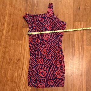 BCBGeneration One Shoulder Red and Blue Dress